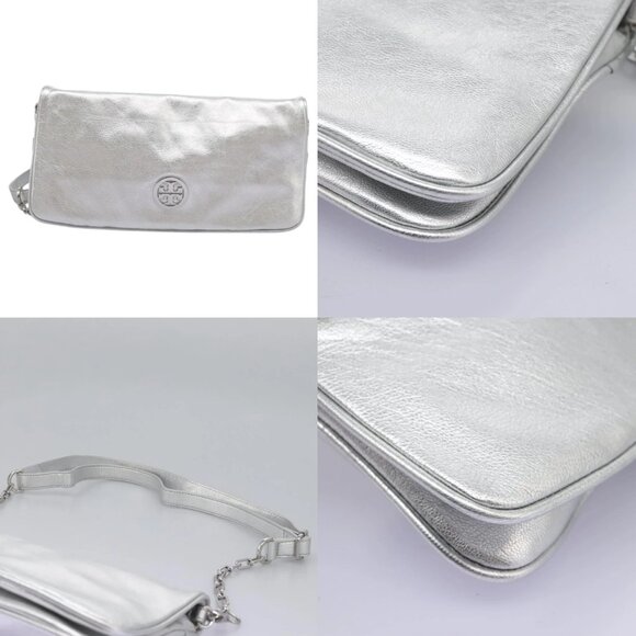 TORY BURCH Shoulder Bag Leather Silver Auth am7733 - Picture 14 of 15